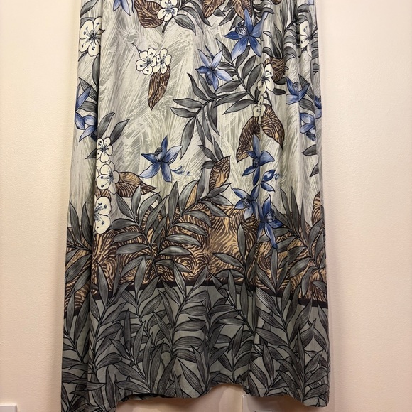 Hilo Hattie Hawaiian Floral Blue Gray Maxi Dress Vintage - Picture 4 of 11